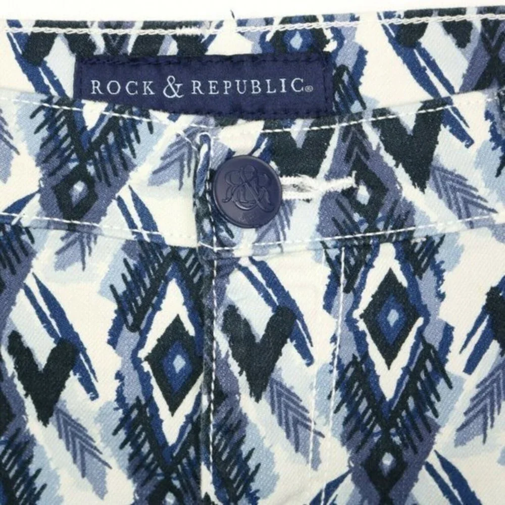Rock & Republic Cut Off Jean Shorts‎ Blue White Native Lolita Stretch 12